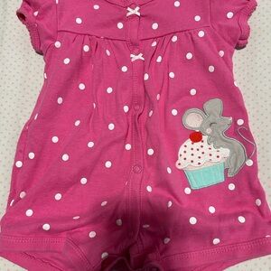 Carter's Pink Polka Dot Bodysuit with Mouse and Cupcake